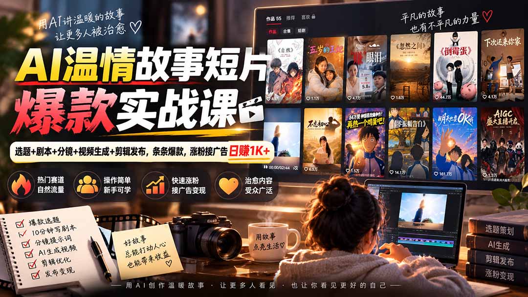 AI温情故事短片爆款实战课-更新｜选题+剧本+分镜+视频生成+剪辑发布，条条爆款，涨粉接广告日赚1K+-朽念云创