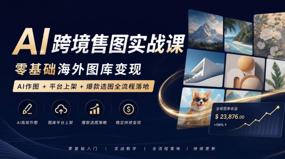 AI跨境售图实战课，零基础海外图库变现，AI作图+平台上架+爆款选图全流程落地-朽念云创