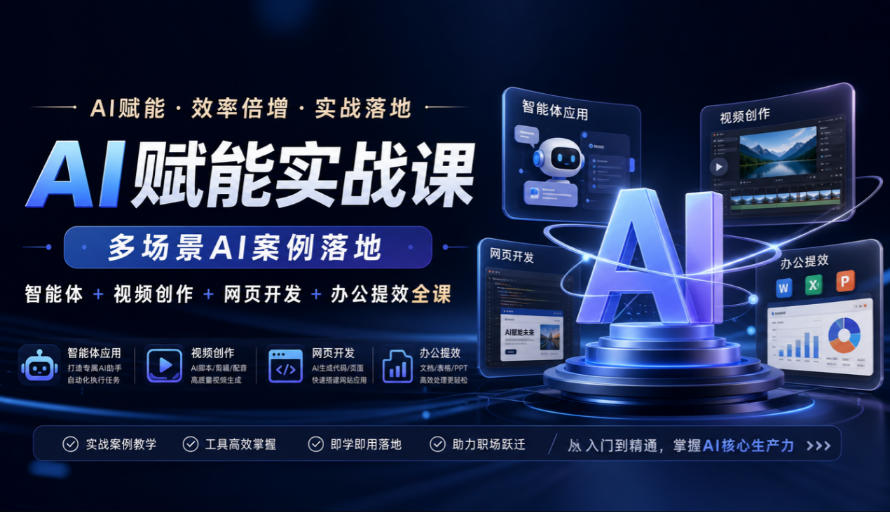 AI赋能实战课，多场景AI案例落地，智能体+视频创作+网页开发+办公提效全课-朽念云创