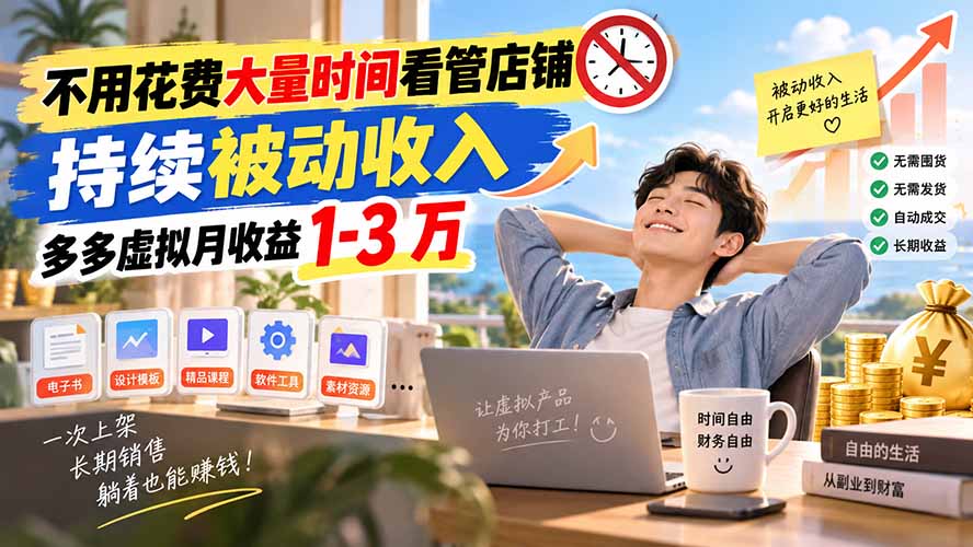 不用花费大量时间看管店铺，持续被动收入，多多虚拟月收益 1-3 万-朽念云创