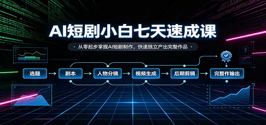 AI短剧小白七天速成课：从零起步掌握AI短剧制作，快速独立产出完整作品-朽念云创