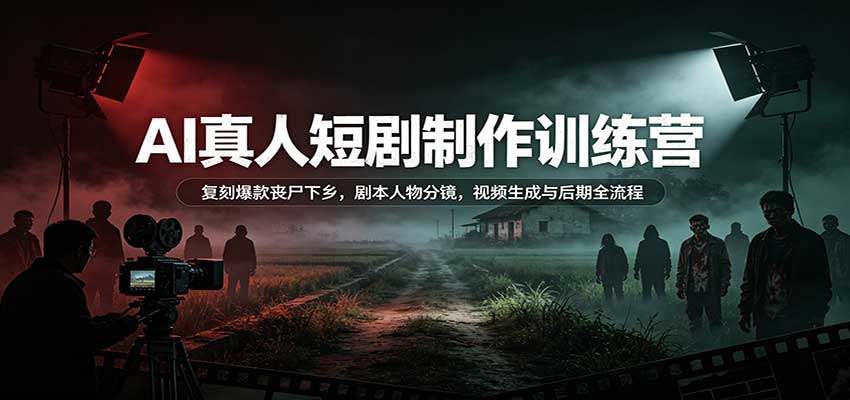 AI真人短剧制作训练营：复刻爆款丧尸下乡，剧本人物分镜，视频生成与后期全流程-朽念云创
