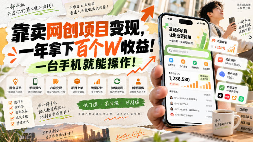 网创小程序虚拟资料变现，一年拿下百万收益，一部手机就可以做，0成本变现副业！-朽念云创