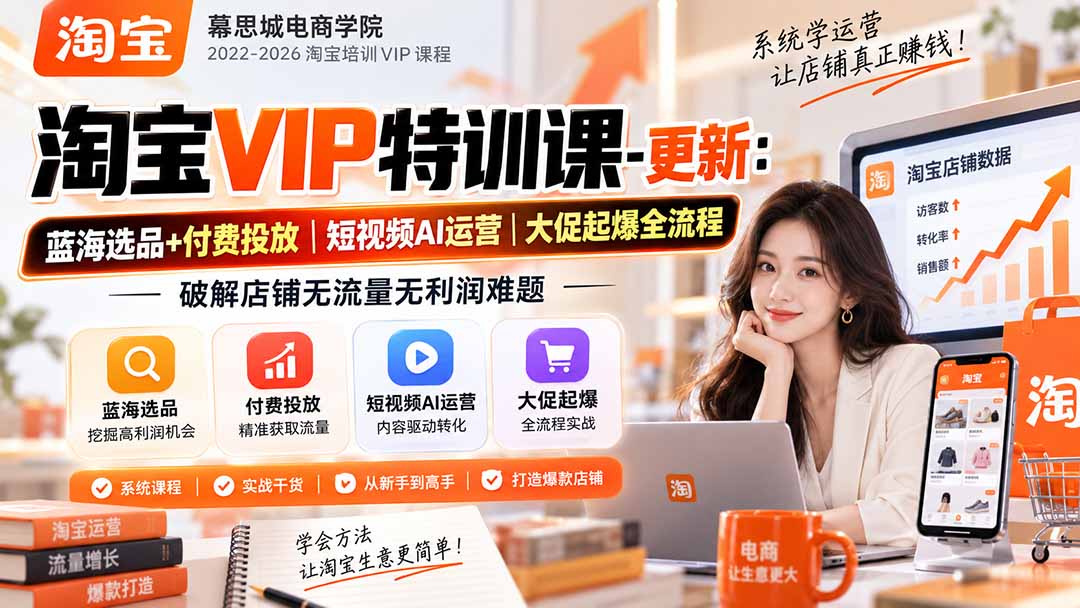 淘宝VIP特训课-更新0917：蓝海选品+付费投放｜短视频AI运营｜大促起爆全流程，破解店铺无流量无利润难题-朽念云创