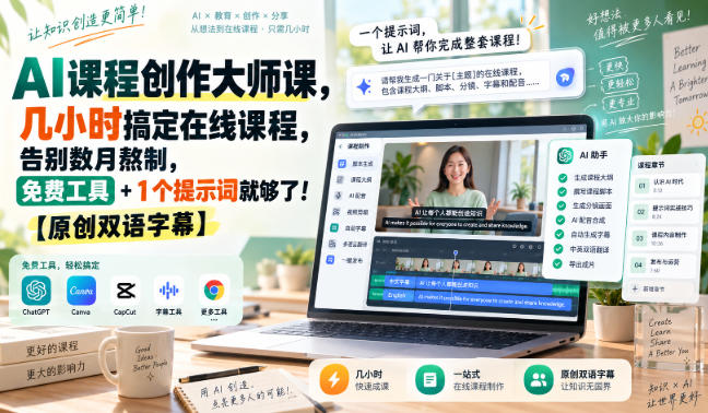 AI课程创作大师课，几小时搞定在线课程，告别数月熬制，免费工具+1个提示词就够了！【原创双语字幕】-朽念云创