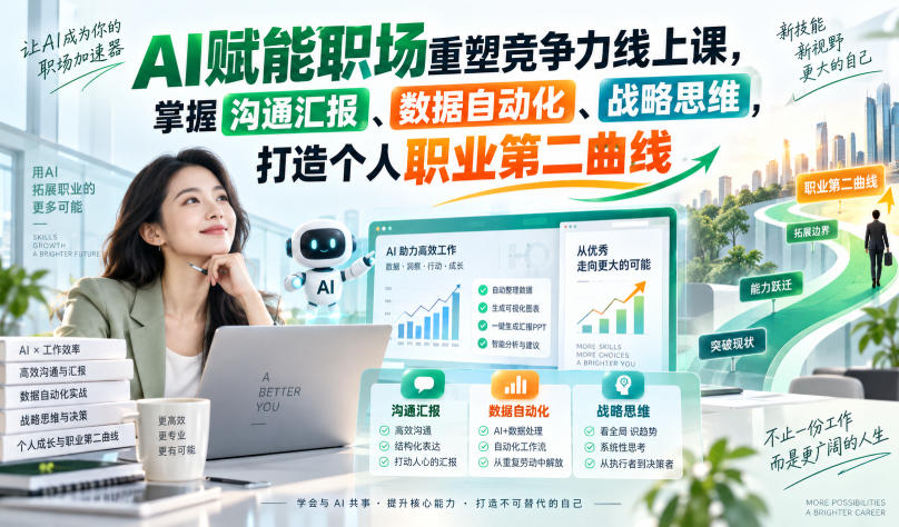 AI赋能职场重塑竞争力线上课，掌握沟通汇报、数据自动化、战略思维，打造个人职业第二曲线-朽念云创