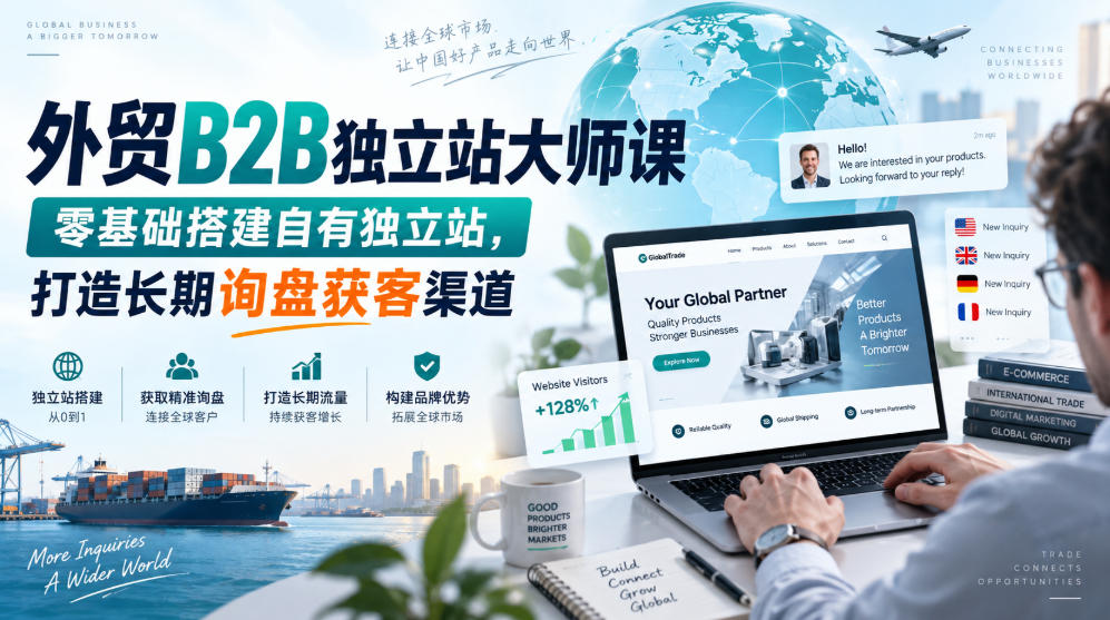 外贸B2B独立站大师课，零基础搭建自有独立站，打造长期询盘获客渠道-朽念云创