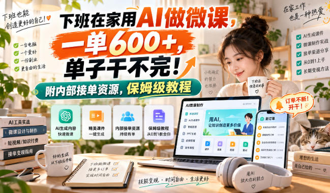 下班在家用AI做微课，一单600+，单子干不完！附内部接单资源，保姆级教程【揭秘】-朽念云创