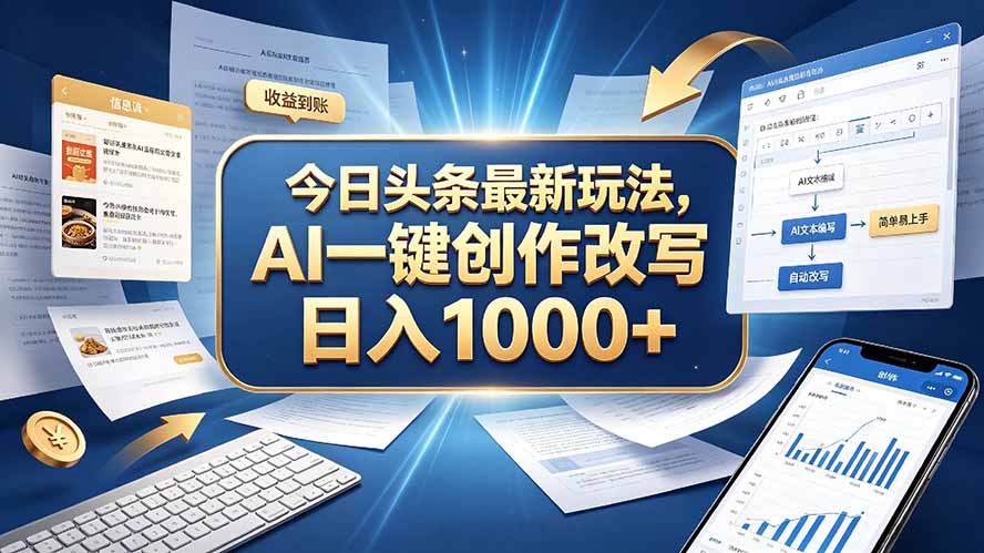 今日头条最新玩法，AI 一键创作改写，简单易上手，轻松日入 1000 +-朽念云创