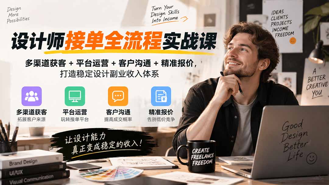 设计师接单全流程实战课-无水印｜多渠道获客+平台运营+客户沟通+精准报价，打造稳定设计副业收入体系-朽念云创