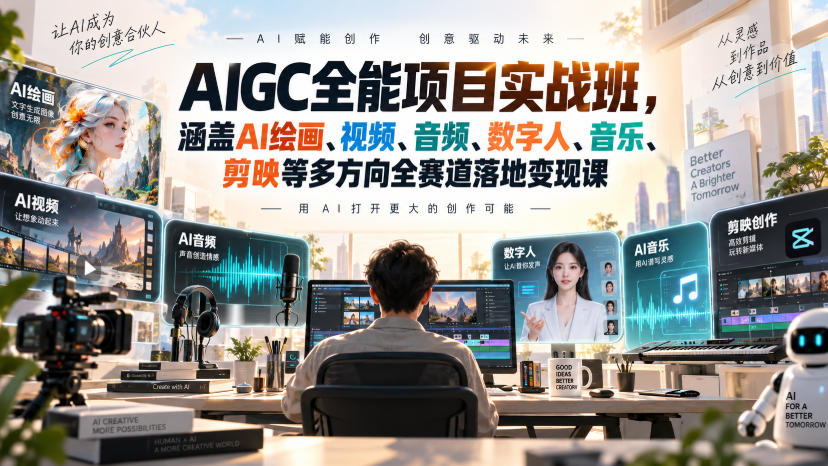 AIGC全能项目实战班，涵盖AI绘画、视频、音频、数字人、音乐、剪映等多方向全赛道落地变现课(更新)-朽念云创