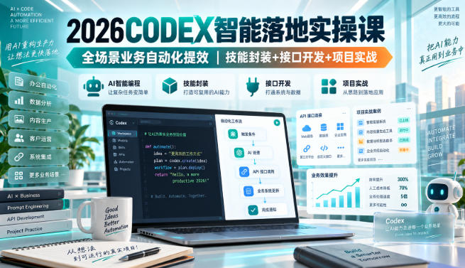 2026Codex智能落地实操课,全场景业务自动化提效,技能封装+接口开发+项目实战-朽念云创