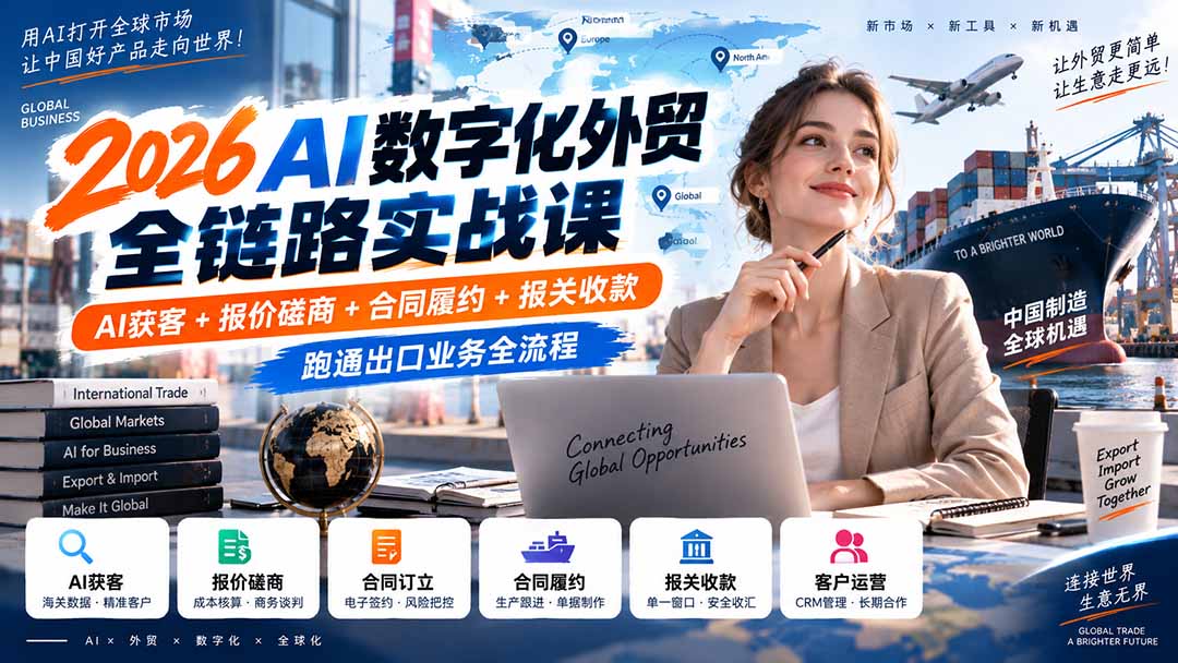 2026AI数字化外贸全链路实战课:AI获客+报价磋商+合同履约+报关收款,跑通出口业务全流程-朽念云创