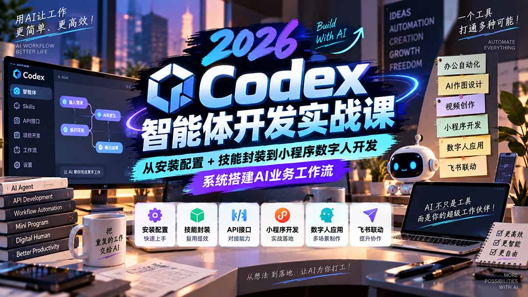 2026Codex智能体开发实战课：从安装配置+技能封装到小程序数字人开发，系统搭建AI业务工作流-朽念云创