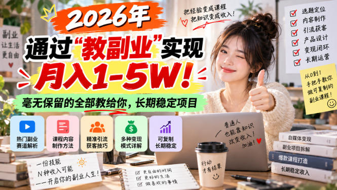 2026年通过“教副业”实现月入1-5W！毫无保留的全部教给你，长期稳定项目【揭秘】-朽念云创