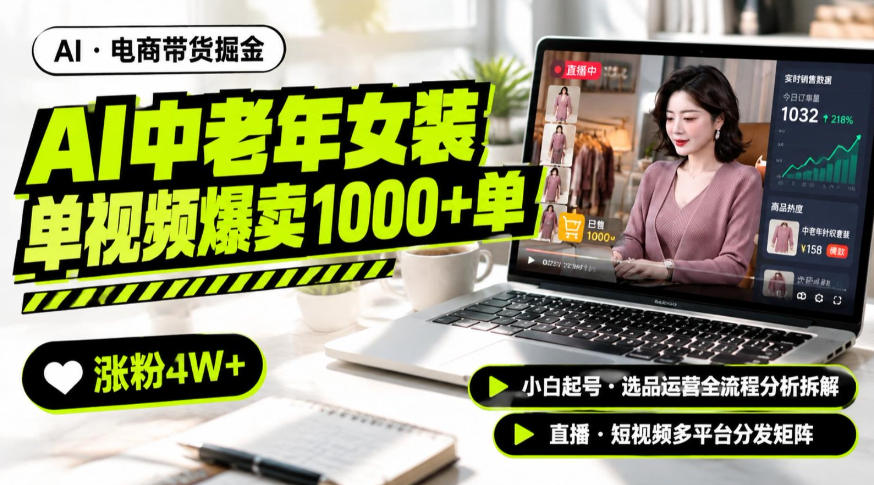 AI中老年服装带货赛道新玩法，一个视频卖出1000多单涨粉4W+，小白起号选品运营全流程分析拆解-朽念云创