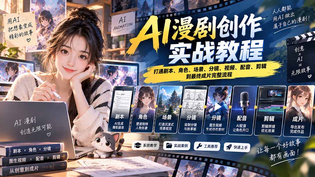2026 AI漫剧创作实战教程:打通剧本、角色、场景、分镜、视频、配音、剪辑到最终成片完整流程-朽念云创