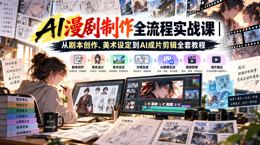 AI漫剧制作全流程实战课|从剧本创作、美术设定到AI成片剪辑全套教程-朽念云创