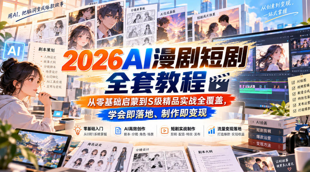 2026AI漫剧短剧全套教程,从零基础启蒙到S级精品实战全覆盖,学会即落地、制作即变现-朽念云创