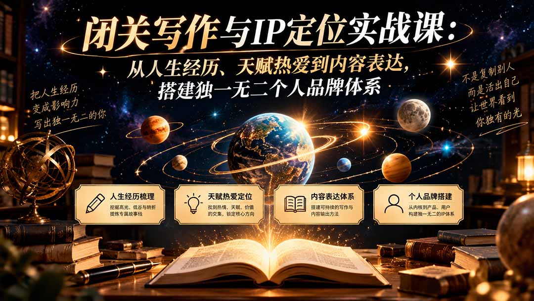 闭关写作与IP定位实战课：从人生经历、天赋热爱到内容表达，搭建独一无二个人品牌体系-朽念云创