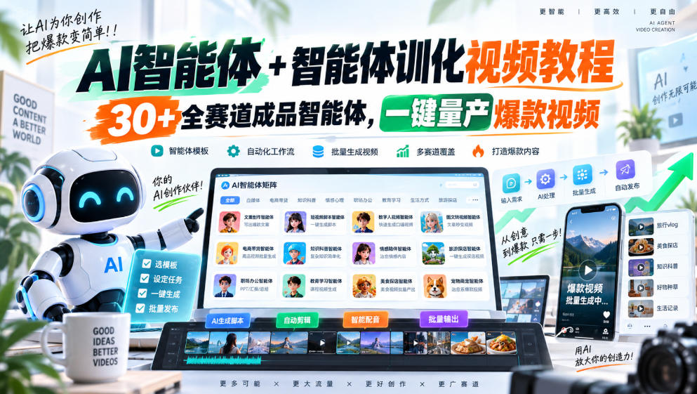 【无水印】AI智能体+智能体训化视频教程,30+全赛道成品智能体,一键量产爆款视频【更新】-朽念云创