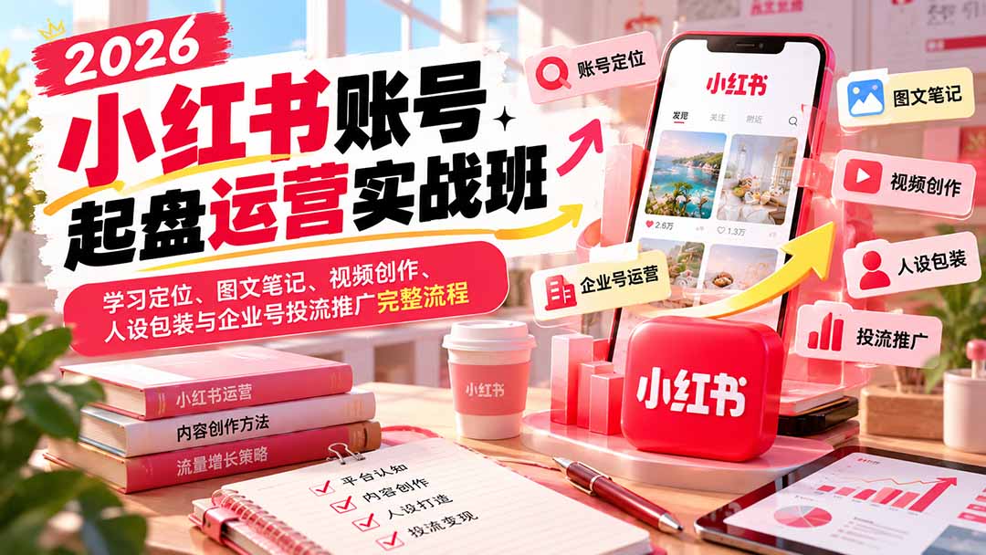 2026小红书账号起盘运营实战班:学习定位、图文笔记、视频创作、人设包装与企业号投流推广完整流程-朽念云创