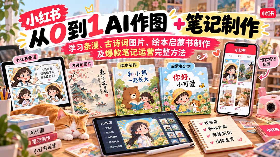 2026小红书AI内容创作从0到1：学习条漫、古诗词图片、绘本启蒙书制作及爆款笔记运营完整方法-朽念云创