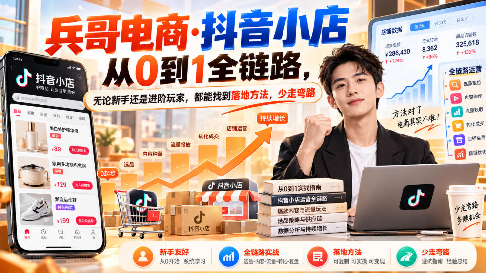【无水印】兵哥电商·抖音小店从0到1全链路，无论新手还是进阶玩家，都能找到落地方法，少走弯路(更新9月)-朽念云创