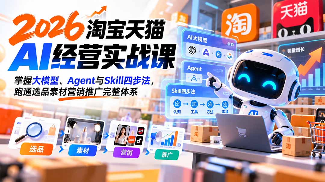 【无水印】2026淘宝天猫AI经营实战课:掌握大模型、Agent与Skill四步法,跑通选品素材营销推广完整体系-朽念云创