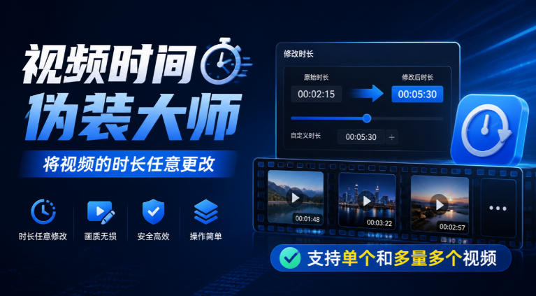视频时间伪装大师,将视频的时长任意更改,支持单个和多量多个视频-朽念云创