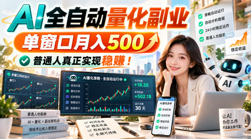 AI全自动量化副业,单窗口月入500,普通人真正实现稳賺!【揭秘】-朽念云创