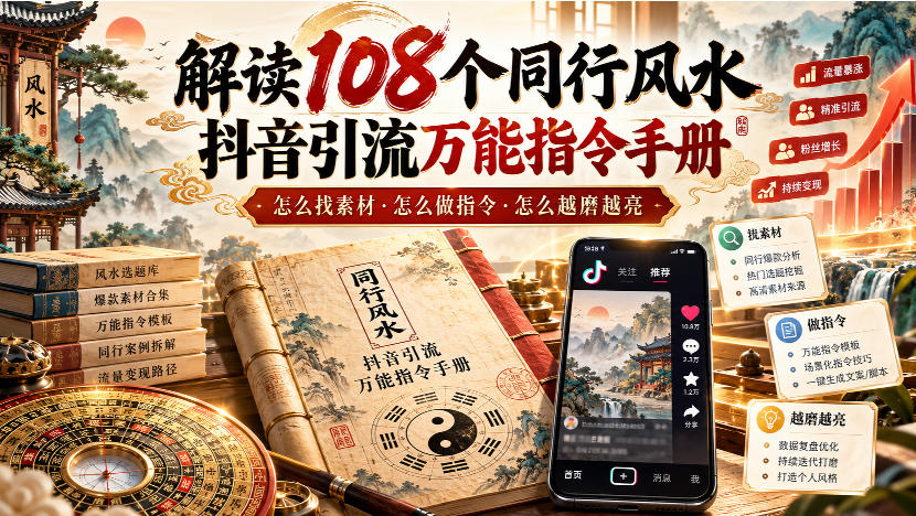 解读108个同行风水抖音引流万能指令手册,怎么找素材·怎么做指令·怎么越磨越亮【文档】-朽念云创