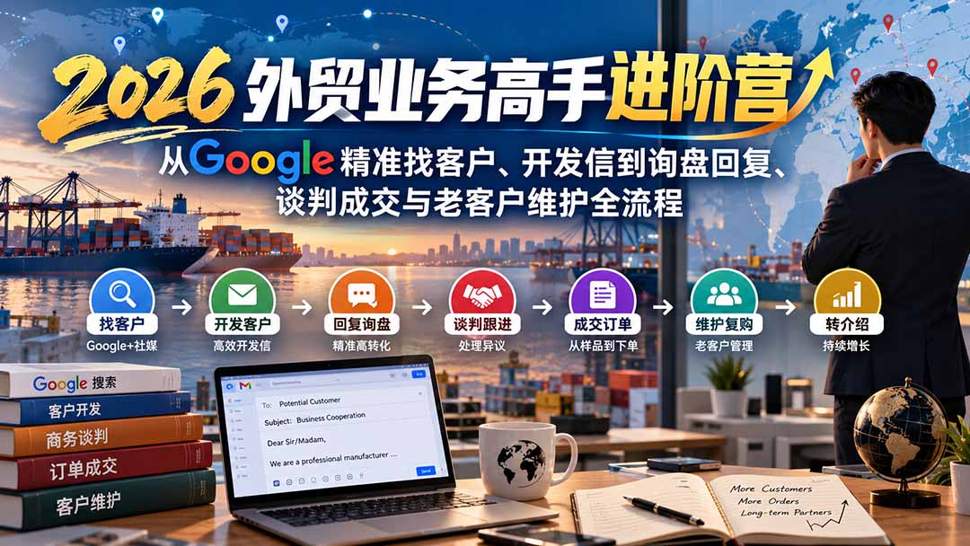 2026外贸业务高手进阶营:从Google精准找客户、开发信到询盘回复、谈判成交与老客户维护全流程-朽念云创