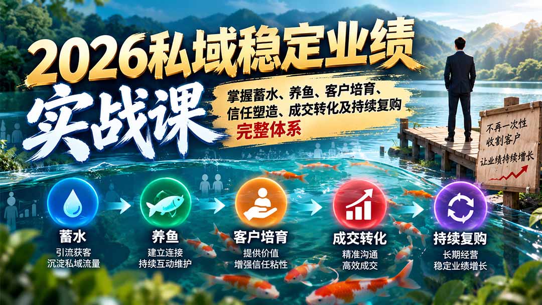 2026私域稳定业绩实战课：掌握蓄水、养鱼、客户培育、信任塑造、成交转化及持续复购完整体系-朽念云创