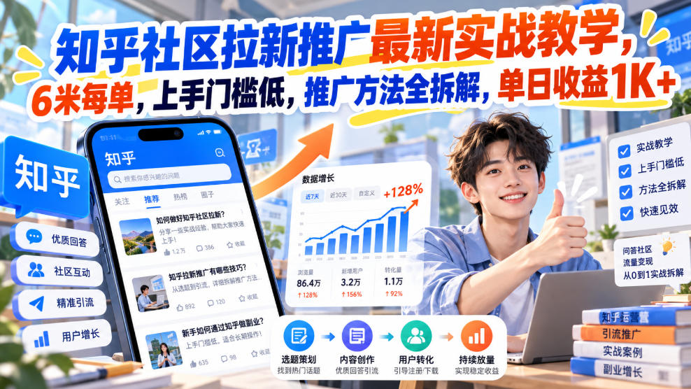 知乎社区拉新推广最新实战教学,6米每单,上手门槛低,推广方法全拆解,单日收益1K+!(更新0930)-朽念云创