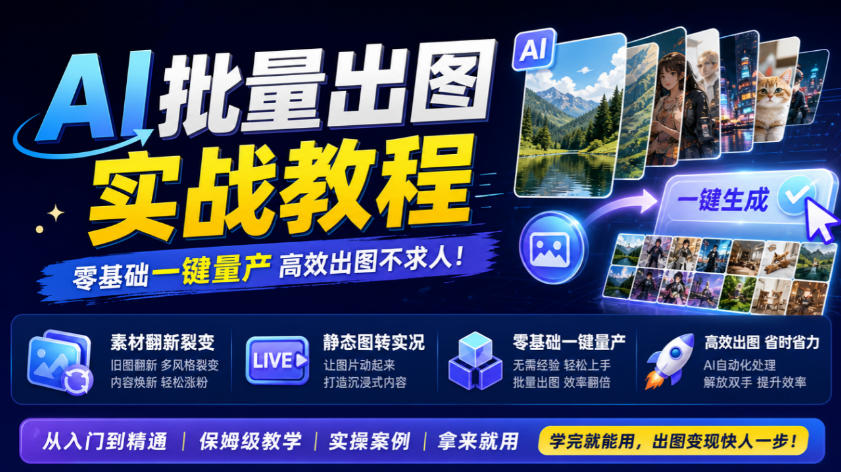 AI批量出图实战教程，素材翻新裂变，静态图转实况，零基础一键量产-朽念云创