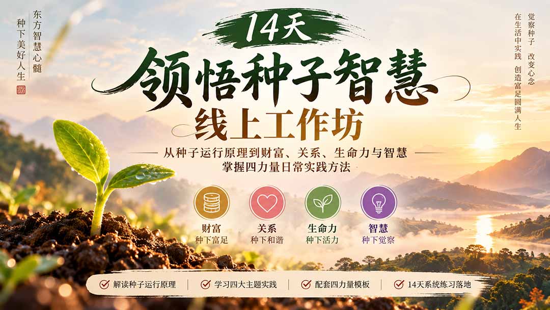 14天领悟种子智慧线上工作坊｜从种子运行原理到财富、关系、生命力与智慧，掌握四力量日常实践方法-朽念云创