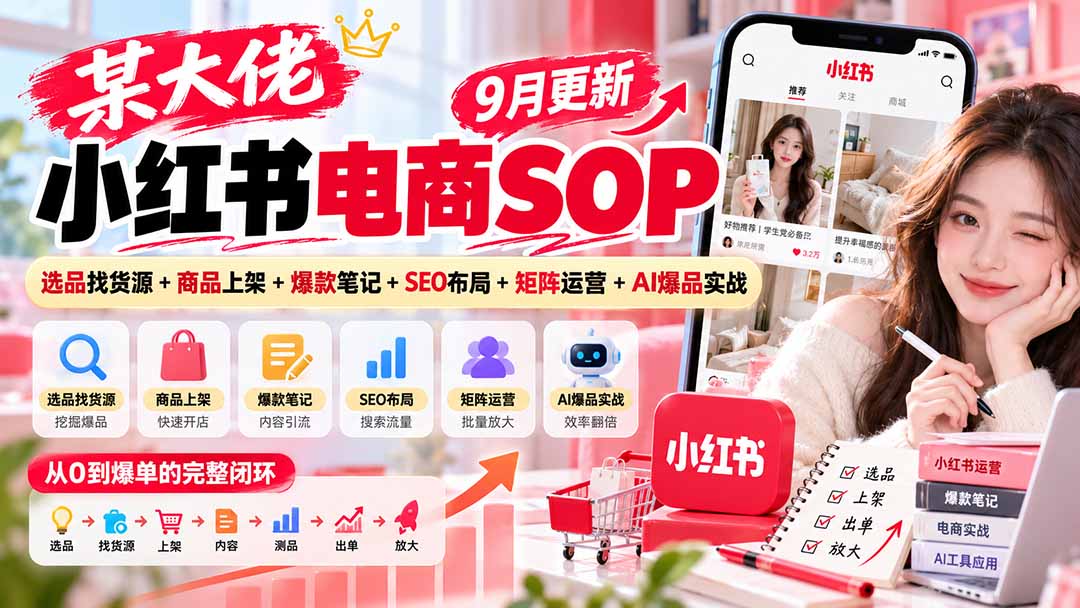 某大佬小红书电商SOP｜9月更新：选品找货源+商品上架+爆款笔记+SEO布局+矩阵运营+AI爆品实战-朽念云创