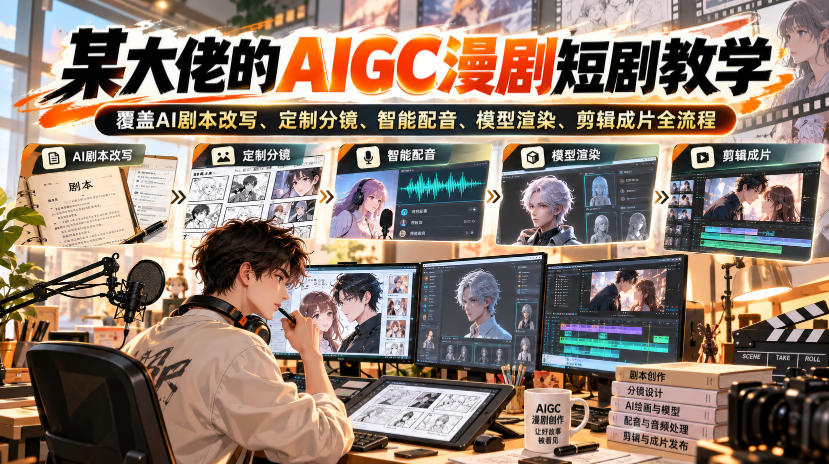 某大佬的AIGC漫剧短剧教学，覆盖AI剧本改写、定制分镜、智能配音、模型渲染、剪辑成片全流程-朽念云创