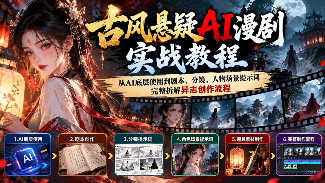 古风悬疑AI漫剧实战教程：从AI底层使用到剧本、分镜、人物场景提示词，完整拆解异志创作流程-朽念云创