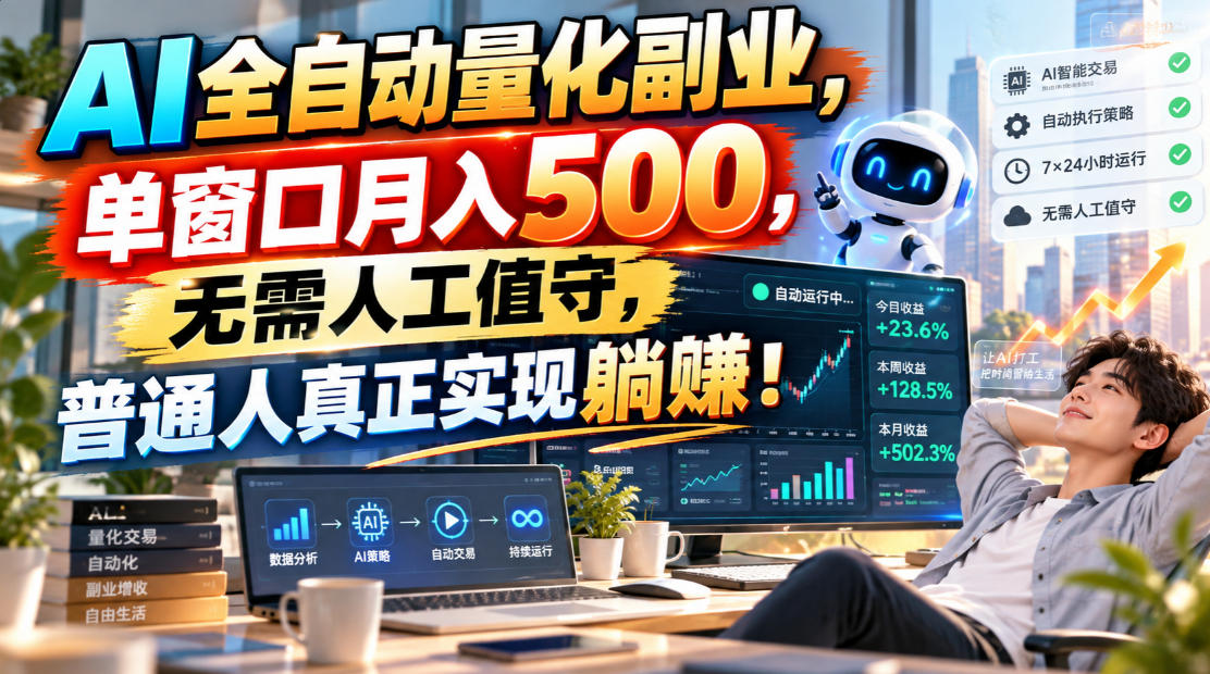 AI全自动量化副业,单窗口月入500,无需人工值守,普通人真正实现躺賺!-朽念云创