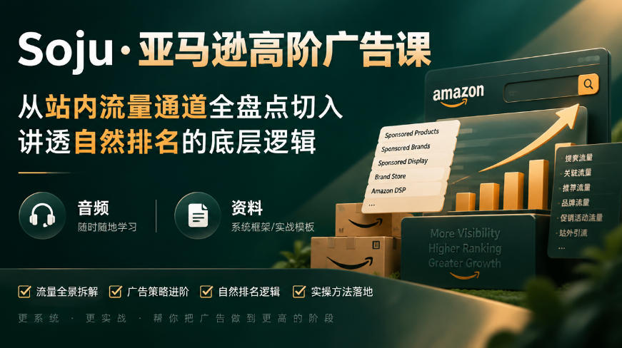 亚马逊高阶广告课,从站内流量通道全盘点切入,讲透自然排名的底层逻辑(直播+音频+资料)-朽念云创