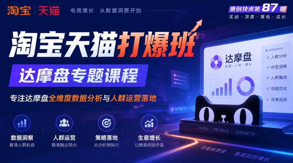 《淘宝天猫打爆班》原创技术第87期,达摩盘专题课程,专注达摩盘全维度数据分析与人群运营落地-朽念云创