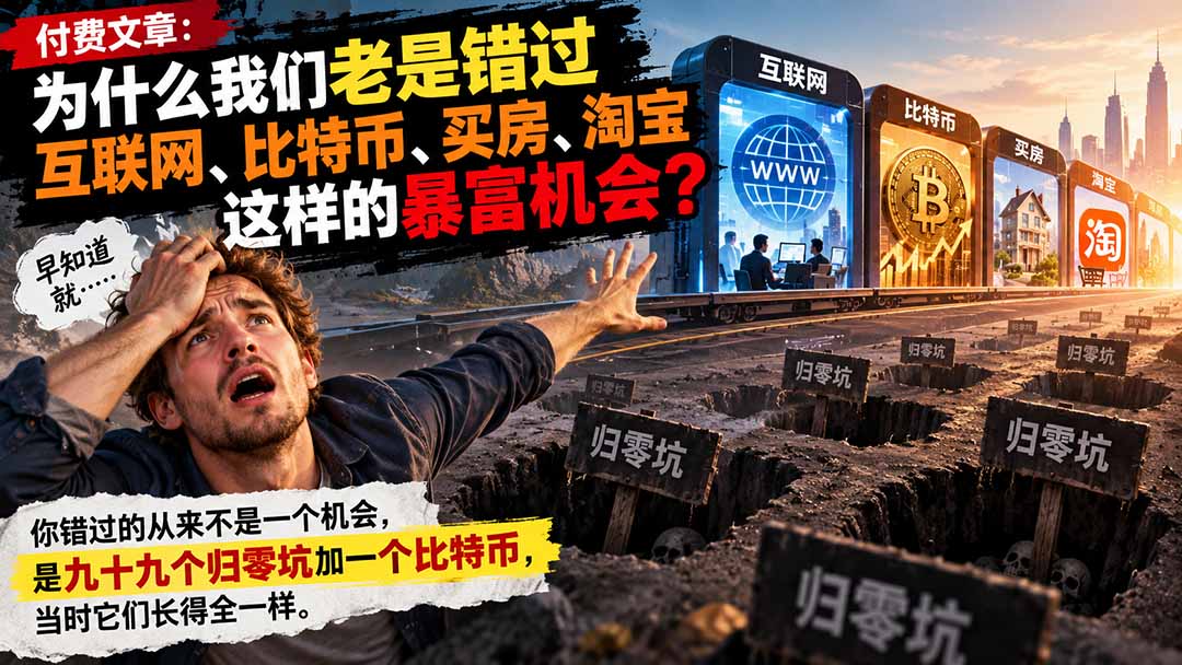 付费文章：为什么我们老是错过互联网、比特币、买 房、淘宝这样的暴富机会？-朽念云创