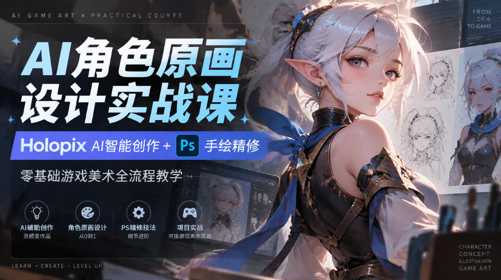 AI角色原画设计实战课｜Holopix AI智能创作+PS手绘精修，零基础游戏美术全流程教学-朽念云创