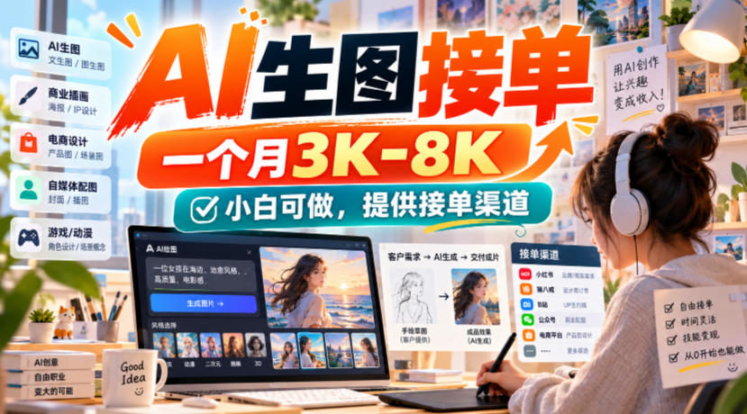 AI生图接单，一个月3K-8K，小白可做，提供接单渠道-朽念云创