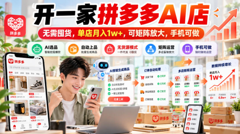 开一家拼多多AI店,无需囤货,单店月入1w+,可矩阵放大,手机可做【揭秘】-朽念云创