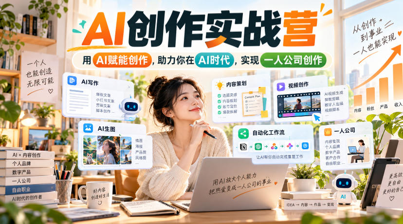 AI创作实战营，用AI赋能创作，助力你在AI时代，实现一人公司创作-朽念云创