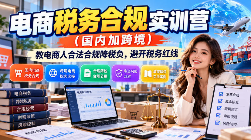 电商税务合规实训营(国内加跨境)，教电商人合法合规降税负，避开税务红线-朽念云创
