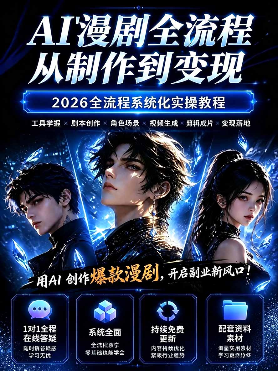 图片[1]-【无水印】2026AI漫剧创作与商业变现掘金营：打通选题→AI编剧→角色场景→自动分镜→视频生成→剪辑发布→运营变现-朽念云创